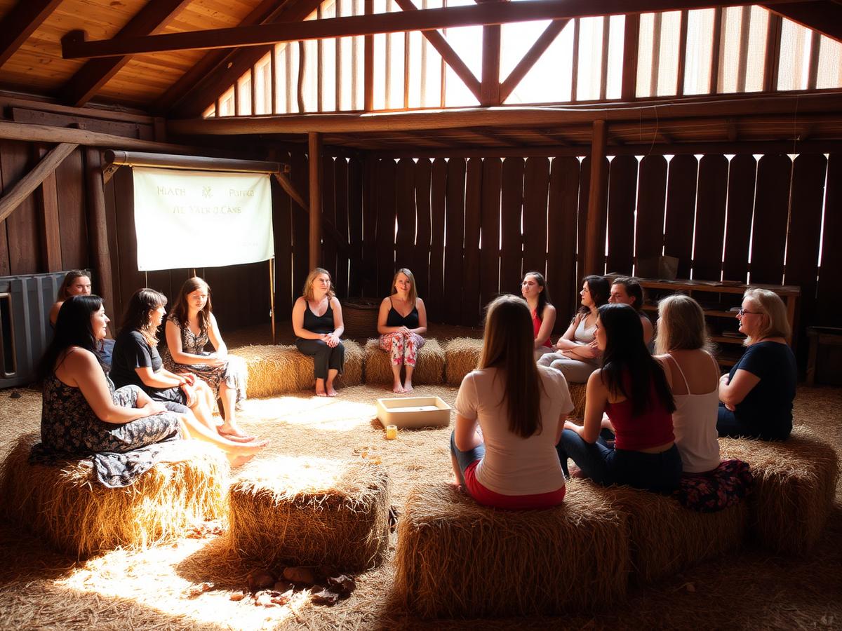 Frauen im Kreis während eines pferdegestützten Retreats
